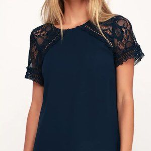 Lulus Matilda Navy Blue Lace Top